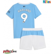 Camiseta Manchester City Erling Haaland #9 Primera Equipación para niños 2025-26 manga corta (+ pantalones cortos)